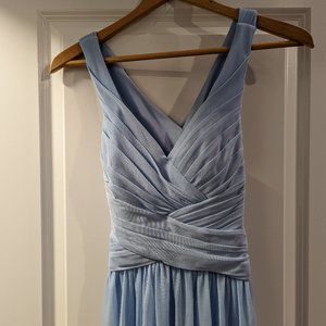 David's Bridal Long Mesh Bridesmaid Dress with Crisscross Back Straps